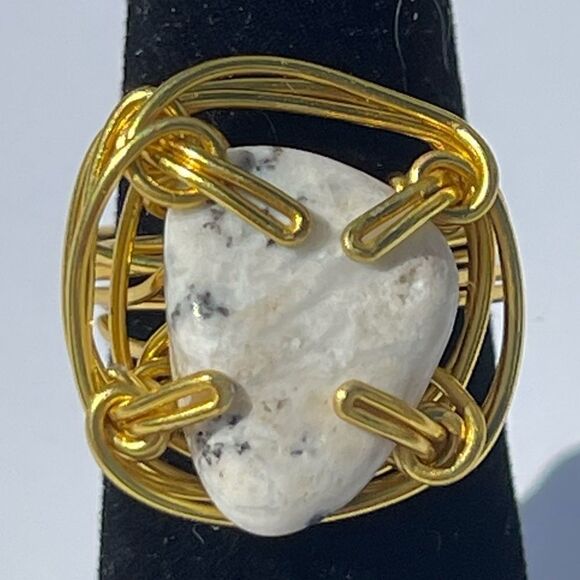 ✨ DENDRITIC AGATE NATURAL WIREWRAPPED GEMSTONE CHUNKY RING ✨ - Picture 2 of 11